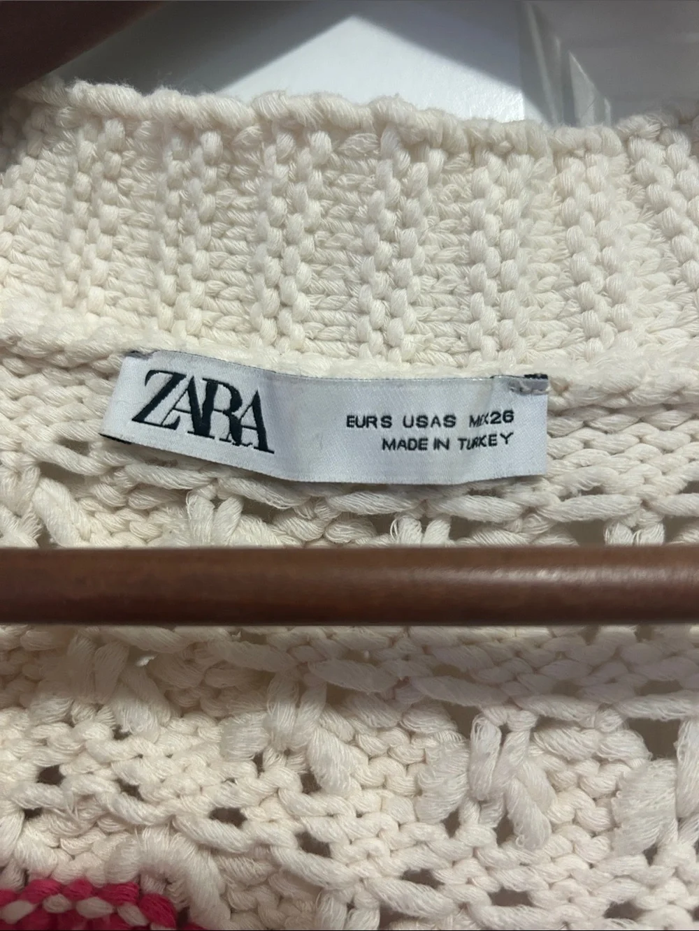 Zara Cream Crochet Cardigan with Pink, Orange, Lime & Lavender Accents - Picture 3 of 3